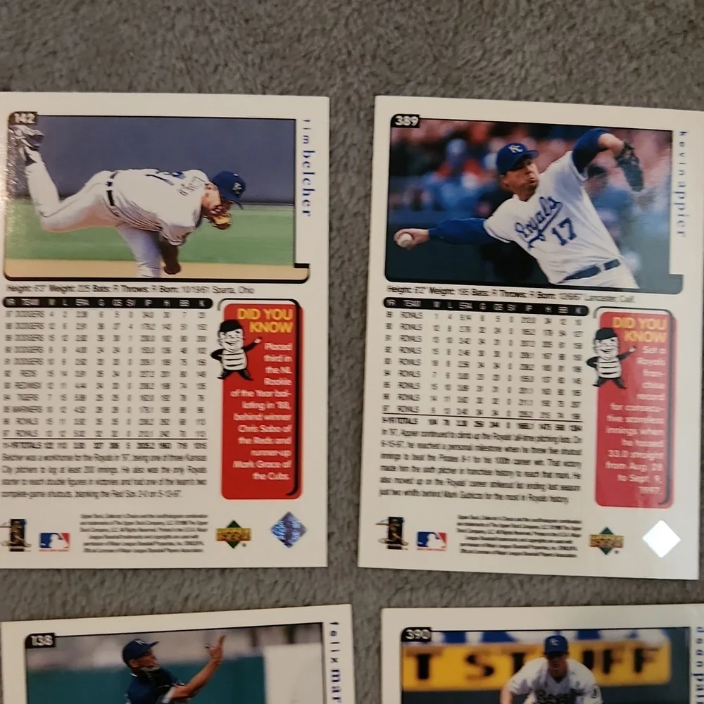Vintage 1998 Upper Deck Royals Baseball Trading Cards